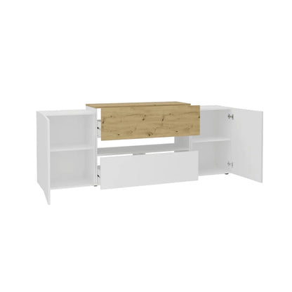 FMD TV cabinet 182x33x70.2 cm white and artisan oak