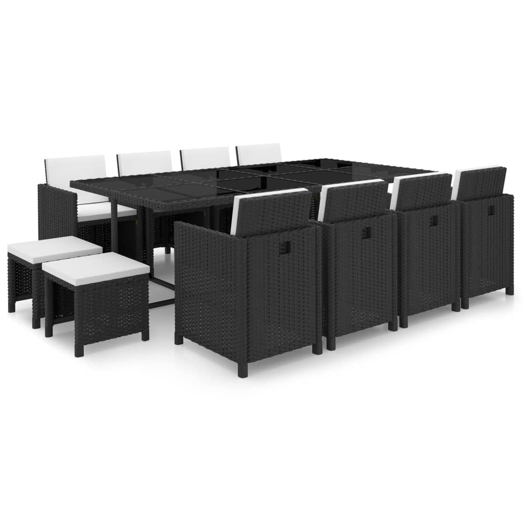 13 kom. Vrtna blagovaonska grupa s jastucima od poliratana crne boje