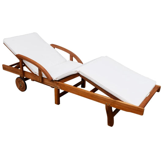 Sun lounger with upholstery solid acacia wood