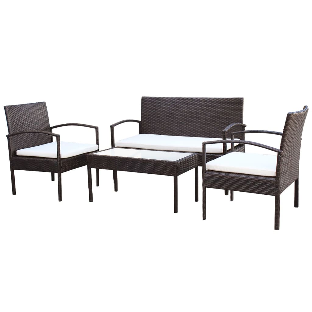 4-piece garden lounge set with cushions poly rattan brown