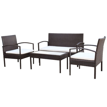 4-piece garden lounge set with cushions poly rattan brown