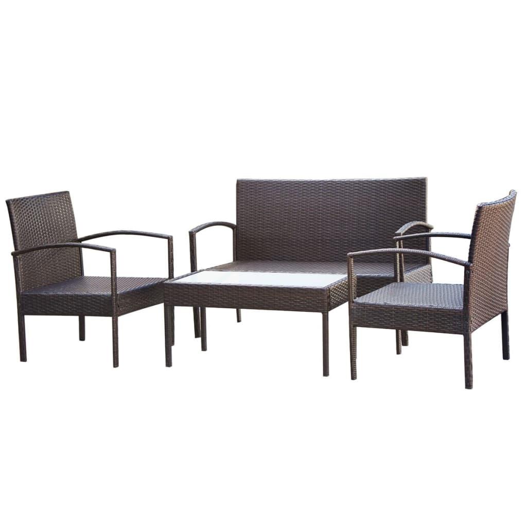 4-piece garden lounge set with cushions poly rattan brown