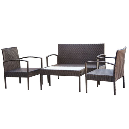4-piece garden lounge set with cushions poly rattan brown