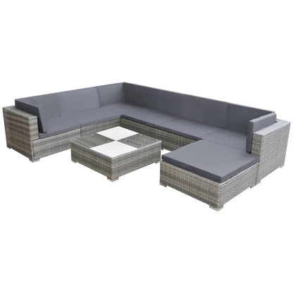 8-piece garden lounge set with cushions poly rattan grey