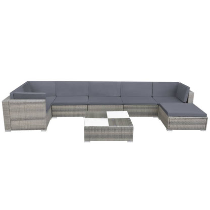 8-piece garden lounge set with cushions poly rattan grey
