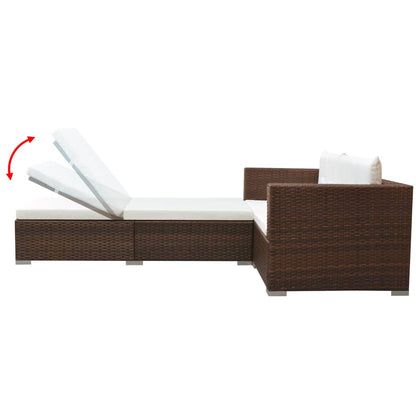 3-tlg. Garten-Lounge-Set mit Kissen Poly-Rattan Braun