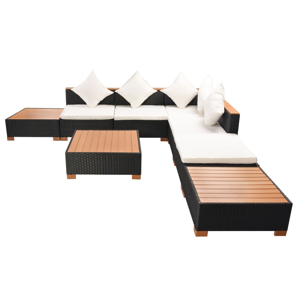 8-piece garden lounge set with cushions poly rattan black