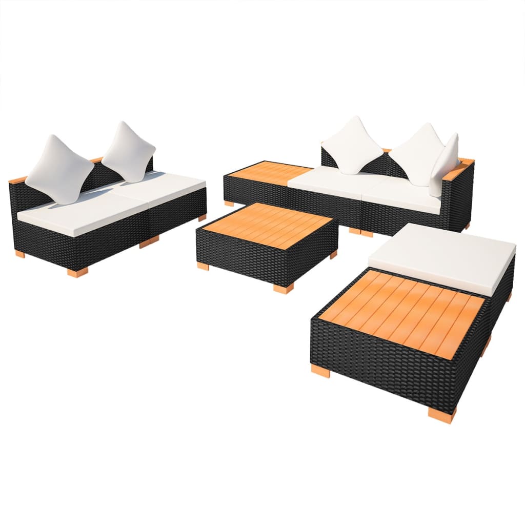 8-piece garden lounge set with cushions poly rattan black