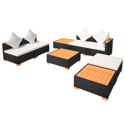 8-piece garden lounge set with cushions poly rattan black