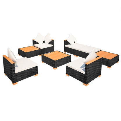 8-piece garden lounge set with cushions poly rattan black