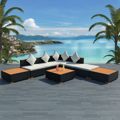 8-piece garden lounge set with cushions poly rattan black