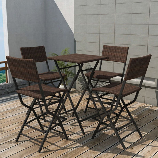 5-piece garden dining set, foldable, steel, poly rattan, brown