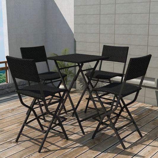 5-piece garden dining set, foldable, steel, poly rattan, black