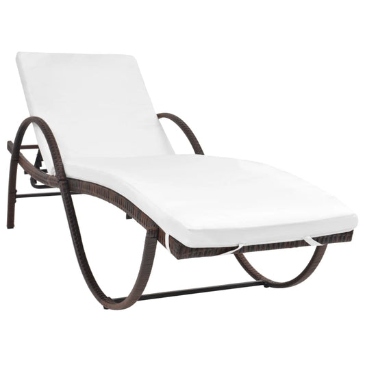 Sun lounger with cushion poly rattan brown