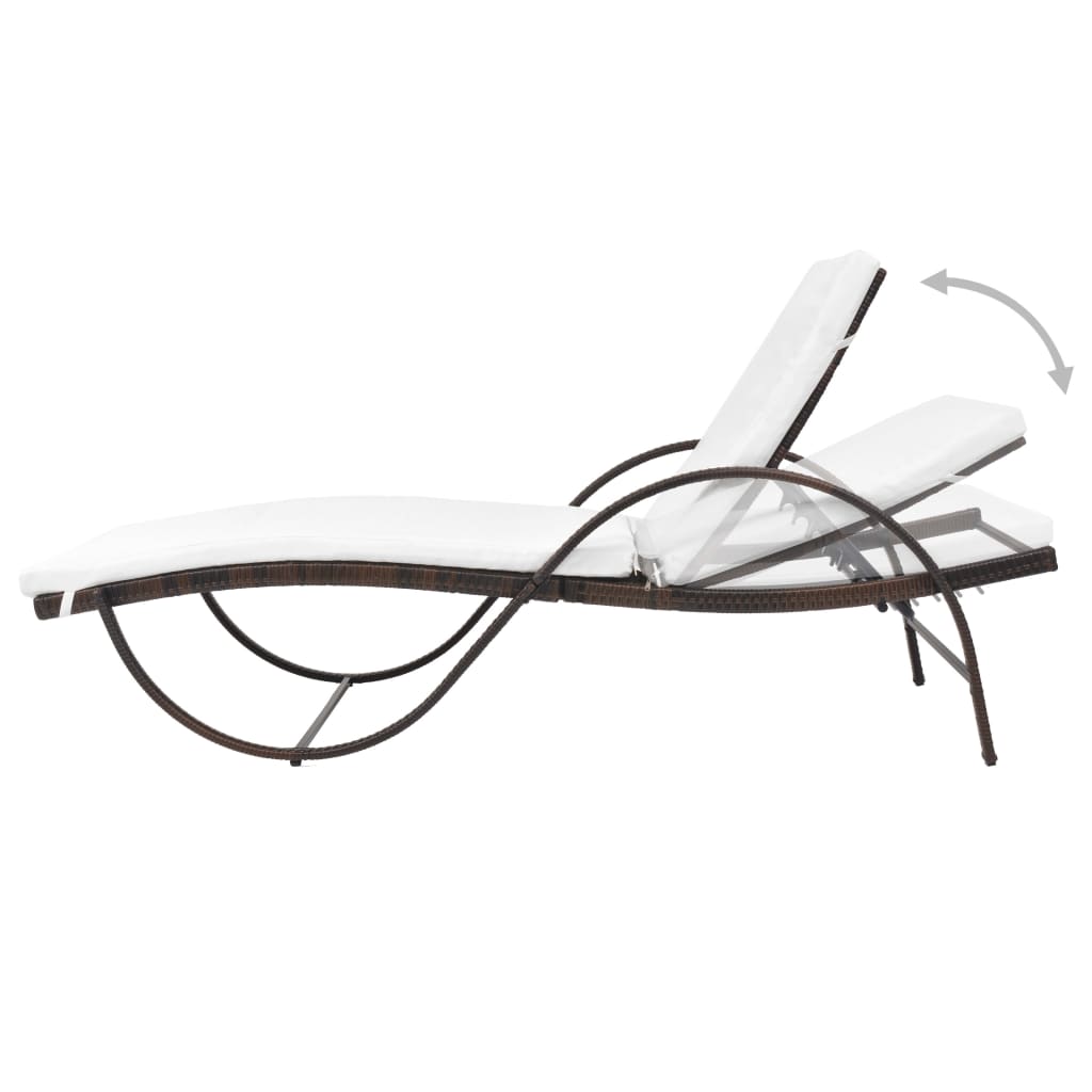 Sun lounger with cushion poly rattan brown