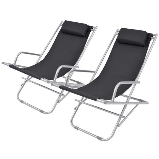 Deck chairs 2 pcs. Steel Black