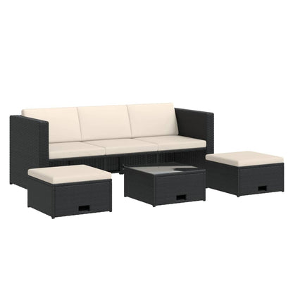 4-piece garden lounge set with cushions poly rattan black