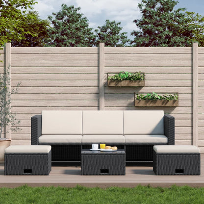 4-piece garden lounge set with cushions poly rattan black