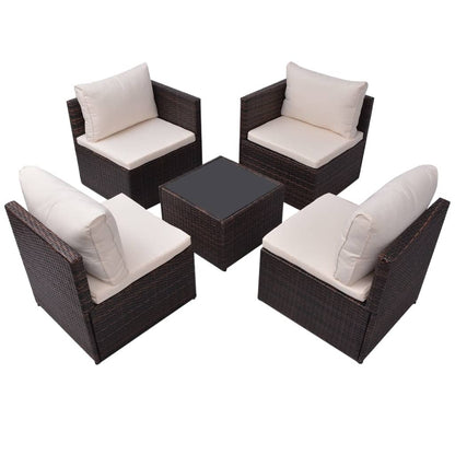 5-tlg. Garten-Lounge-Set mit Auflagen Poly Rattan Braun