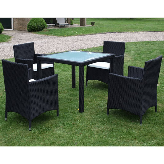 5-piece garden dining set with cushions poly rattan black