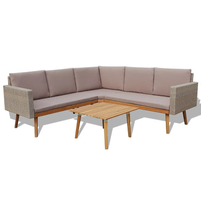4-piece garden lounge set with cushions poly rattan grey