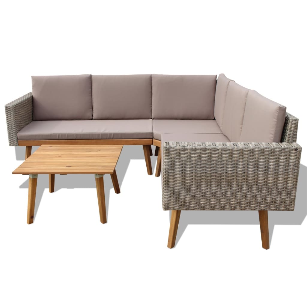 4-piece garden lounge set with cushions poly rattan grey