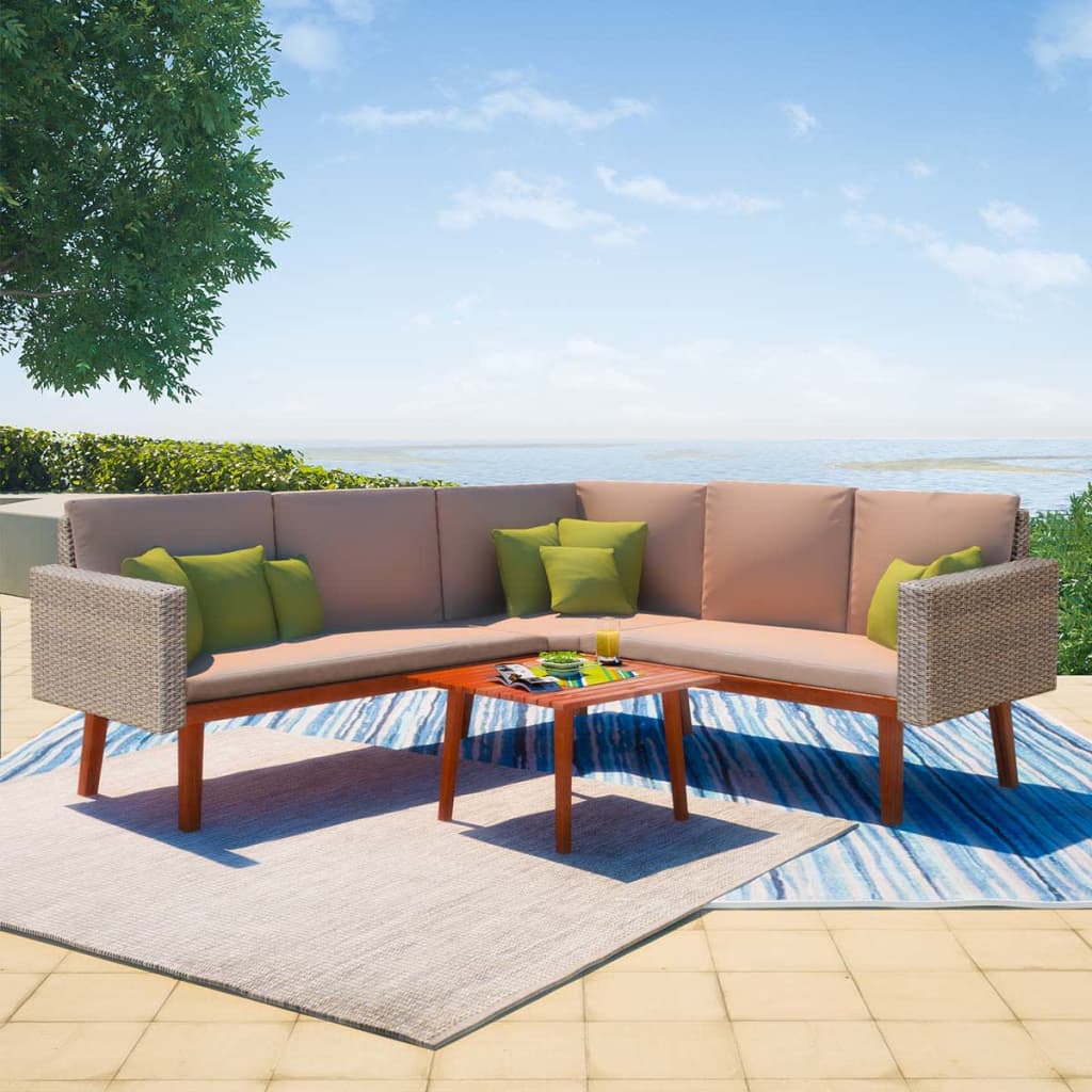 4-piece garden lounge set with cushions poly rattan grey