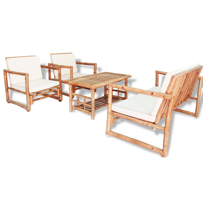 4-piece garden lounge set with bamboo cushions