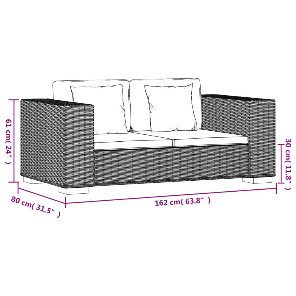 2-seater sofa real rattan