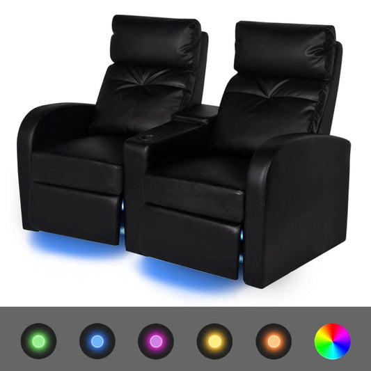Relaxsessel 2-Sitzer mit LED Kunstleder Schwarz