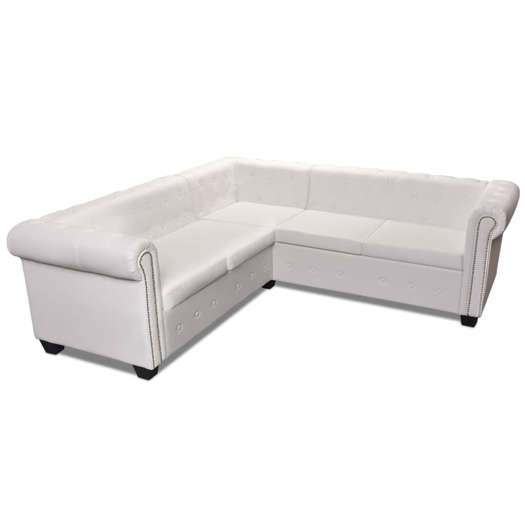 Chesterfield corner sofa 5-seater faux leather white