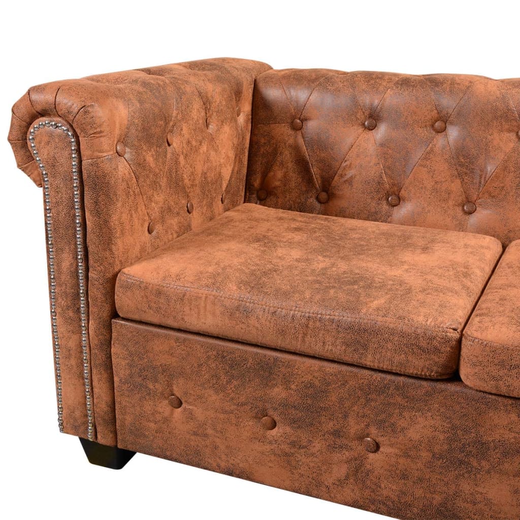 Chesterfield corner sofa 6-seater faux leather brown