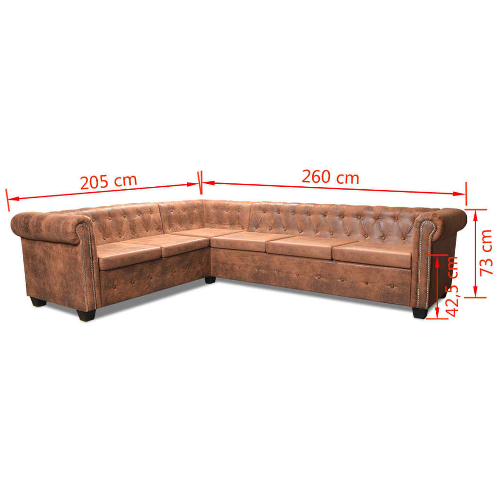Chesterfield corner sofa 6-seater faux leather brown