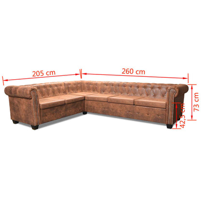 Chesterfield corner sofa 6-seater faux leather brown