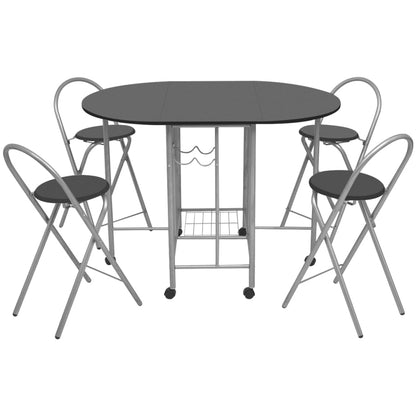 Fold-out dining table five-piece MDF black