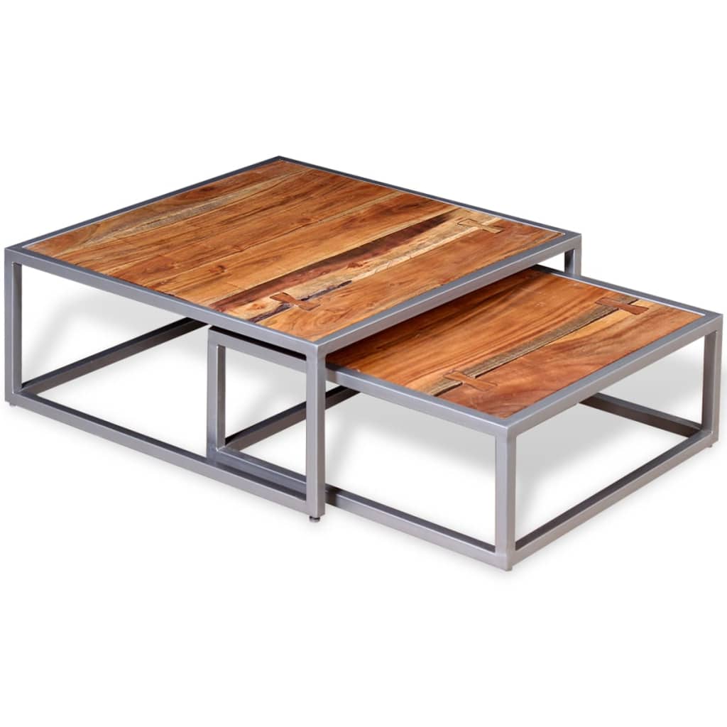 Two-piece coffee table set made of solid acacia wood