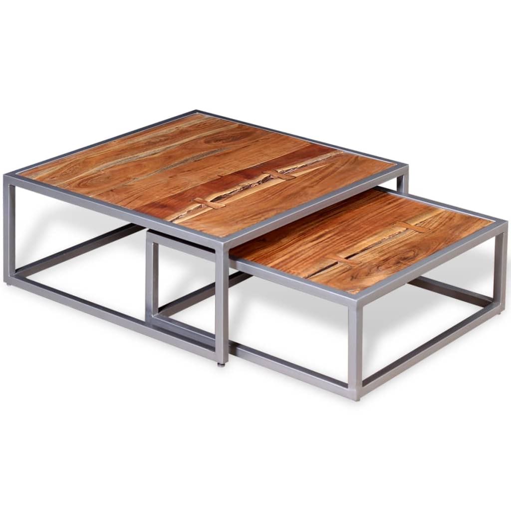 Two-piece coffee table set made of solid acacia wood