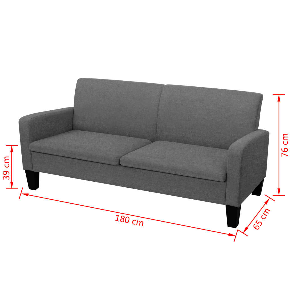 3-seater sofa 180 x 65 x 76 cm dark grey