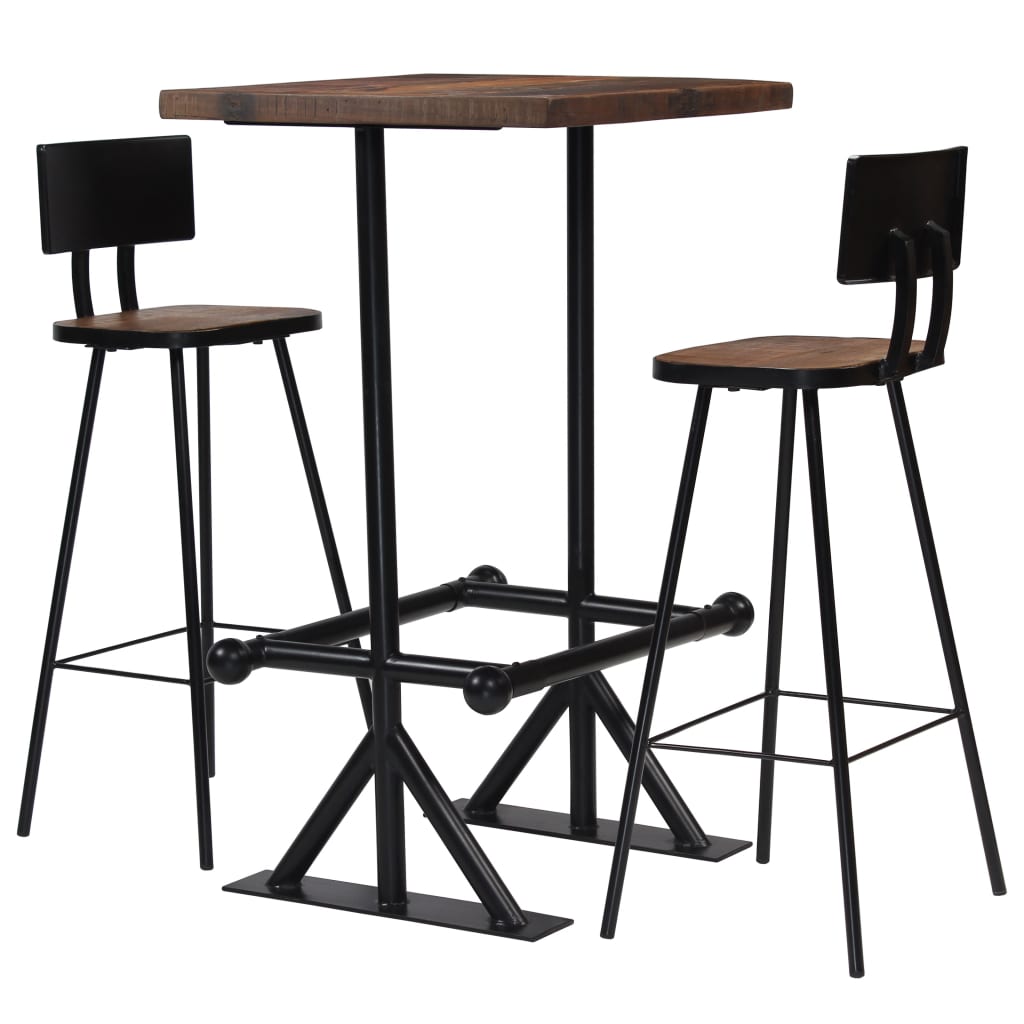 Bar set 3-piece solid reclaimed wood