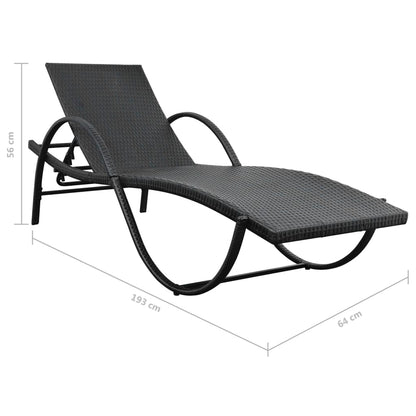 Sun loungers 2 pcs with table poly rattan black