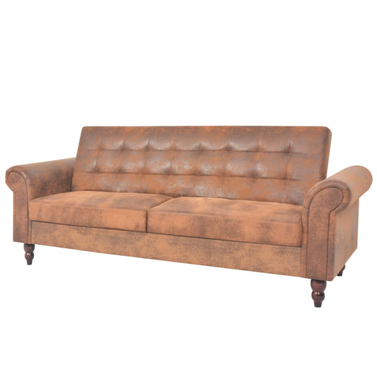 2-seater sofa bed with armrests artificial suede brown