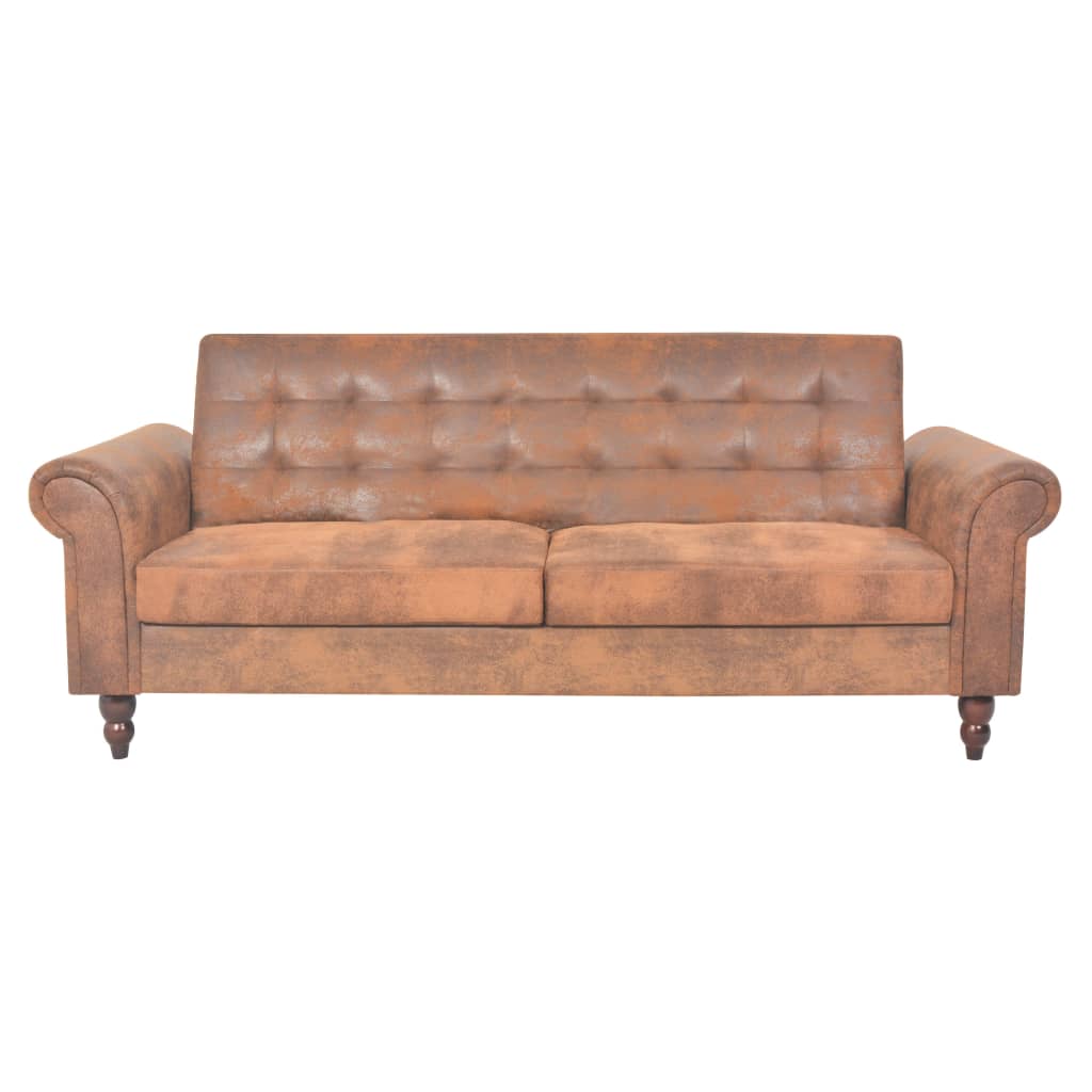2-seater sofa bed with armrests artificial suede brown