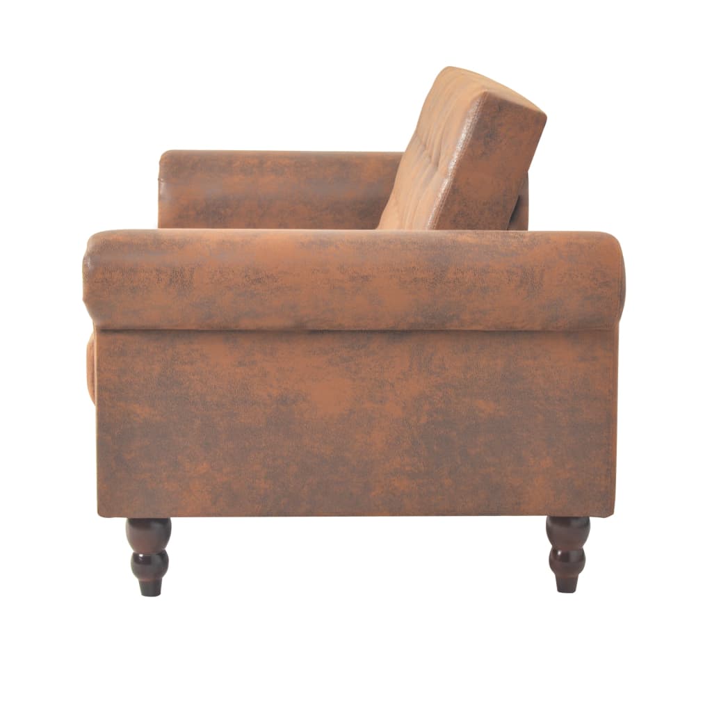 2-seater sofa bed with armrests artificial suede brown