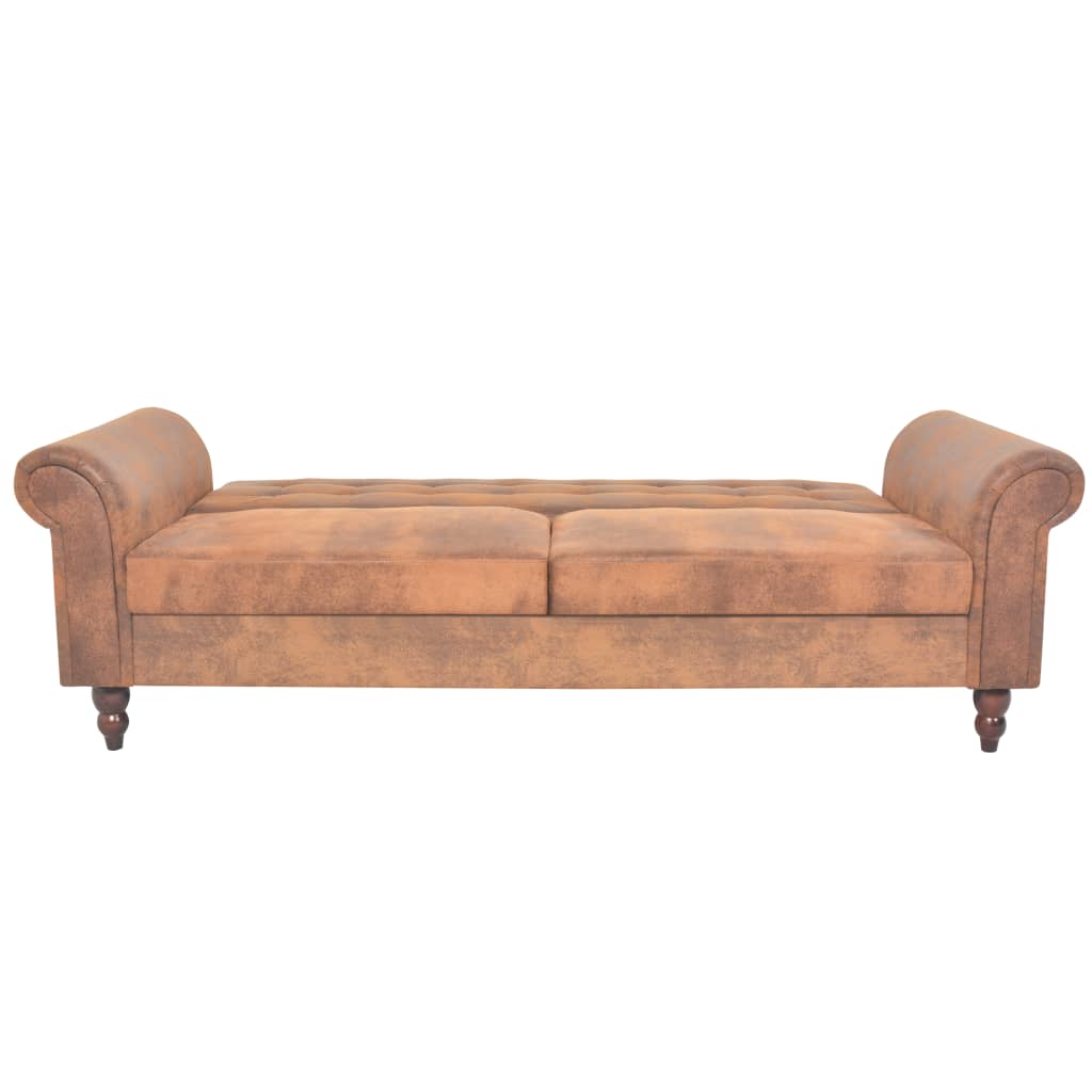2-seater sofa bed with armrests artificial suede brown