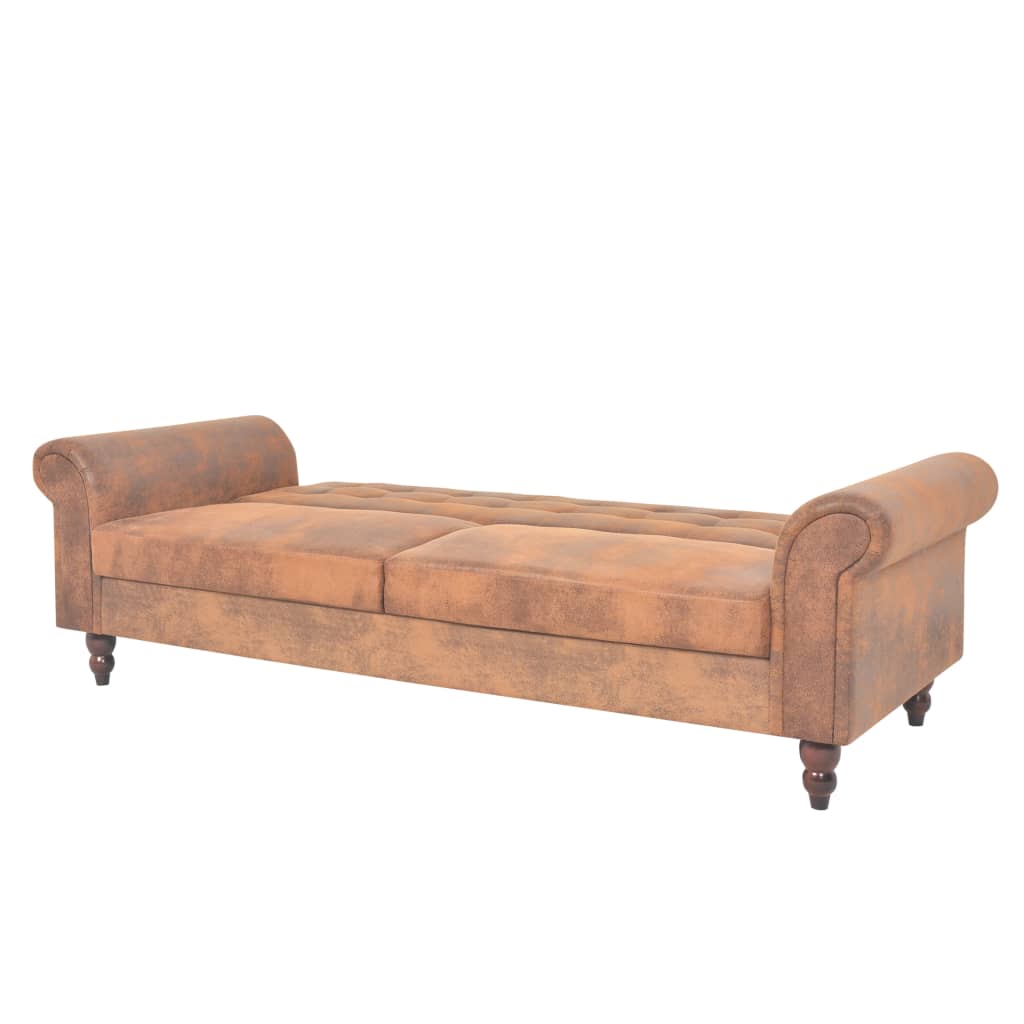 2-seater sofa bed with armrests artificial suede brown