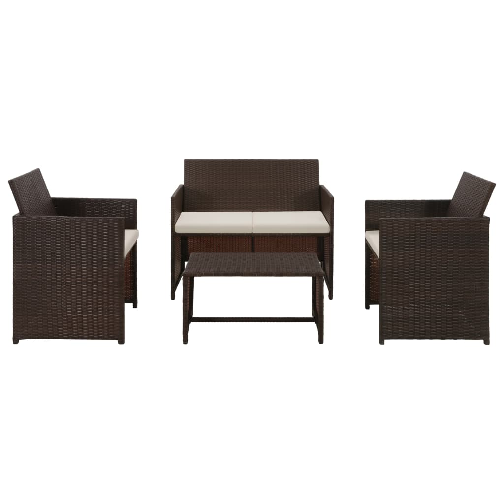 4-piece garden lounge set with cushions poly rattan brown