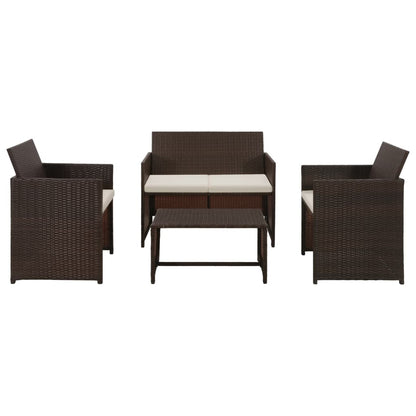 4-piece garden lounge set with cushions poly rattan brown