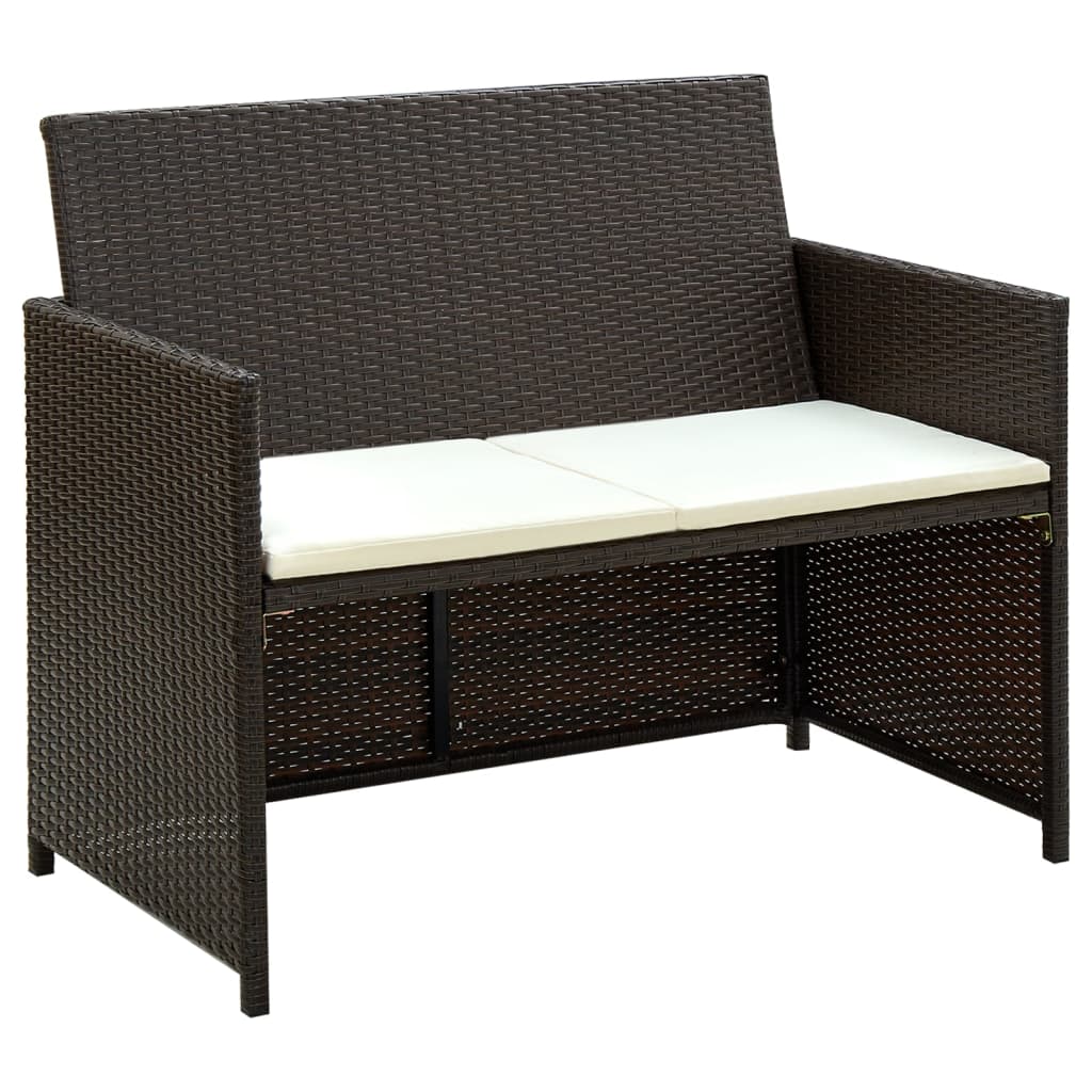 4-piece garden lounge set with cushions poly rattan brown