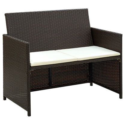 4-piece garden lounge set with cushions poly rattan brown