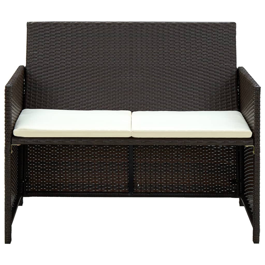 4-piece garden lounge set with cushions poly rattan brown